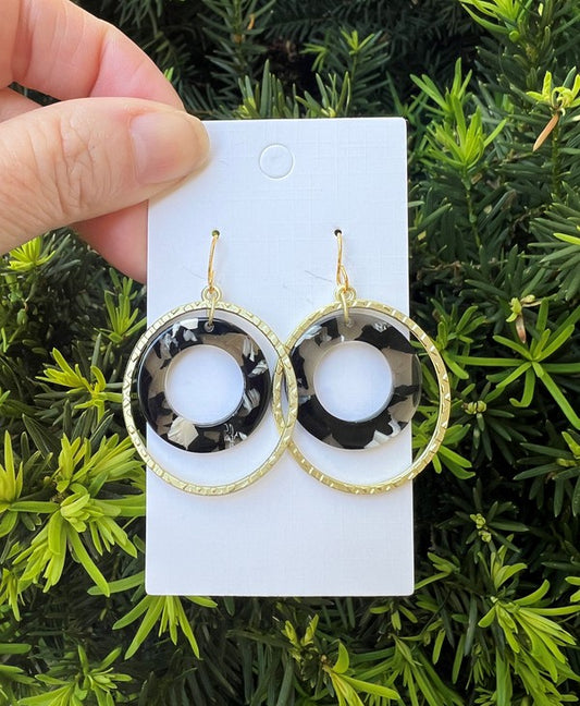 Black White Oval Chandelier Earrings